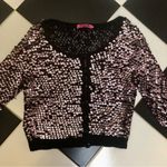 Betsey Johnson Vintage Y2K  Sequin Cardigan Sweater Black Pink-Silver Cropped Med Photo 1