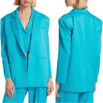 Alice + Olivia Shan Solid Oversized Satin Blazer - Ocean Blue - Size 4 Photo 1