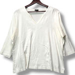 Talbots ‎ Woman Top V-Neck 3/4 Sleeve Cotton Knit Embroidered Trim White 3X Photo 0