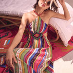 Carolina K Callie Maxi Dress Multicolor Crochet Halter Cutout Size Small Red Photo 0