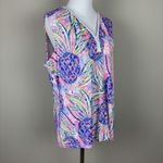 Lulu B Tank Top Womens XL Pink Colorful Sleeveless Multicolor Pineapple Crochet Photo 2