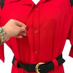 Vintage 80s Red Black Collared Belted Pleated Shoulder Pads Midi Dress size M Size M Photo 12