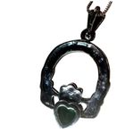 Solvar Heritage Sterling Silver Marcasite & Green Crystal Claddagh Necklace Photo 11