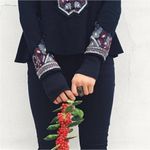 Free People X Marion Embroidered Thermal Waffle Knit Long Sleeve Cuff Top Black Photo 8