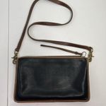 Vintage 70s Swagger Spectator Bag Leather Black Brown Trim Basic Shoulder Bag Photo 1