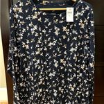 J Jill 100% Pima Cotton Crew Neck Long Sleeve Tee Shirt Floral Navy Retail $44 Blue Size M Photo 0