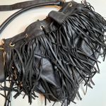 H&M  Black Leather Fringe Bucket Bag Handbag Crossbody Boho Carry-All Drawstring Photo 2
