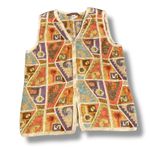 Peruvian Connection  Pima Cotton Knit Sweater Vest Geometric Artsy Oatmeal Vneck Photo 9