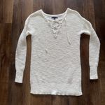 American Eagle Outfitters Cream Lace-Up Sweater Photo 1