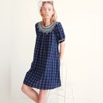Madewell Embroidered Puff short Sleeve Babydoll Dress Indigo Plaid navy pockets Photo 10