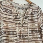 Entro  Southwestern Print Dress Tassels Lace Up Western Aztec Cowgirl Mini Photo 1