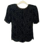 Vintage Denise Elle Beaded Silk Top Black Gold V Neck Crewneck Blouse Sz PS Photo 1