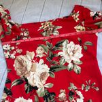 Olivia Matthews Red Floral Midi Dress With Bell Sleeves. Size L Photo 8