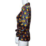 Cupcakes and Cashmere  Shirt Womens Small Blue Orange‎ Geometric Satin Colorful Photo 2