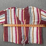 Vanilla Star Jeans Vanilla Star Linen Blend Knotted Top Women's Large Striped Short Sleeve V-Neck Photo 5