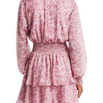 AQUA Watercolor Paisley Smocked Mini Dress Women's M Purple Zip Closure NWT Photo 2