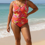 Old Navy  Womens 3X Multicolored Floral Front Zipper One Piece Plus Size Swimsuit Photo 0