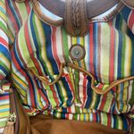 Fossil Tan Tweed Straw Summer Shoulder Bag Wooden Handle Photo 9