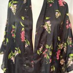 Victoria's Secret  Black Satin Robe with Pink and Green Floral Photo 8