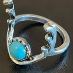 Turquoise stone silver plated antler ring size 6 Photo 2