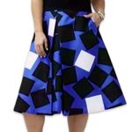Lane Bryant Blue Black White Squares Geometric A-Line Pleated Full Skirt size 20 Photo 0