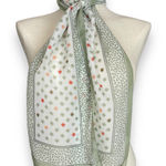 Vintage Scarf Scribble‎ Print Sheer White Small Print Rectangular Olive Green Photo 0