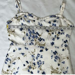 RIHOAS Floral Print Ruffle Trim Flounce Trumpet Hem Mini Dress White Blue Medium Boho Spring Summer Photo 9