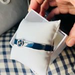 Michael Kors Silver-Tone Logo Hinge Bracelet • MK Bangle • Classic Designer NWT Photo 1