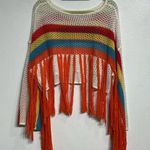 Rainbow Crochet Mesh Fringe Crop Top Poncho Sz S White Photo 5