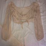 Cotton Candy LA Double Tie Long Balloon Sleeve Cream Crop Top Photo 0