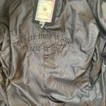 Vintage 90s Embroidered Jean Jacket Black Denim Tan Floral Bohemian Size Small Photo 12