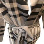 Papillon Plaid Knit Hoodie Cardigan Belted Black White Gray Size S Photo 4