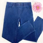 Betabrand Straight Leg Four Pocket Yoga Denim Pull On Jeans: Dark Indigo Blue Photo 4