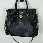 Michael Kors  Hamilton Large Black Pebbled Leather Bag Tote Golden Padlock Chic Photo 0