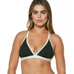 Jessica Simpson Ribbed Cross Back Bikini Top Size D L Black Ivory New Triangle Photo 0