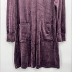 J. Jill Velour Velvet Shift Dress Long Sleeve V Neck Pockets Black Violet Medium Purple Photo 8