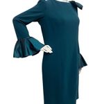 Terri Jon Rickie Freeman Maximalist Dark Green Dress Bell Sleeve Cocktail Size 12 Photo 4
