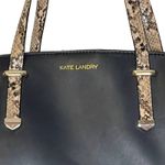 Kate Landry ‎ Black Leather  Python Snake Print Tote Shoulder Bag Zip Top Photo 1