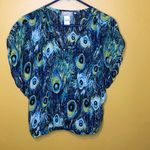 Soulmates  Blue Green Peacock Sheer Dolman Blouse Photo 0