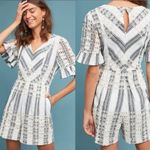 Anthropologie  Ett:twa Striped Eyelet Romper Short Sleeve White Gray Blue 10 Photo 15