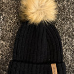 FURTALK Women's Black Knit Beanie with Tan Pom Pom Photo 0