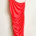 Anthropologie One Shoulder Coral Ruched Body Con Mini Dress Women’s Large NWT Photo 0
