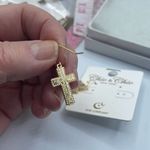 NWT Chic & Chic shimmering druzy quartz cross in opal pink earrings. Gold Photo 4