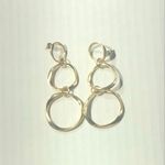 Hammered Drop Earrings Triple Linked Open Circle Hoops Post Back Closure Gold OS Photo 5