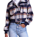 Avec Les Filles  Brushed Plaid Cropped Trucker Jacket Small NWT Photo 0