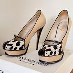 YSL • Tribute 105 Pump canvas leopard Mary Jane heels patent leather platform Tan Size 7.5 Photo 0