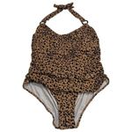 Avenue NEW  Tan Black Gold Cheetah Print Halter One Piece Swim Resort Coastal 26W Photo 1