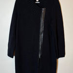Chico's  Black Knit Duster Cardigan‎ Sweater Faux Leather Zip Detail Sz 1 Photo 0