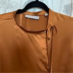 Vince Tie Neck Popover 100% silk blouse copper rust brown bronze L Photo 2