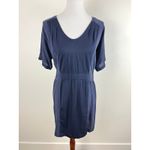 J.Crew  Hideaway Navy Mini Dress Silk & Cotton Panels V Neck Short Sleeve Est. M Photo 2